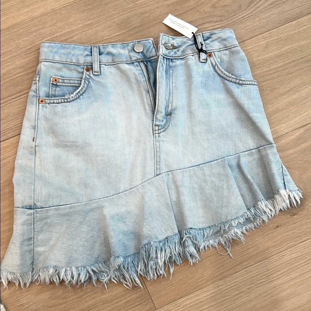 Blue Asymmetrical Ruffled Skater Mini Skirt